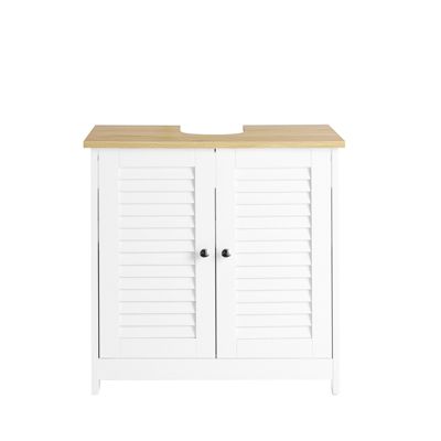SoBuy Meuble Lavabo Salle de Bain 2 Portes 2 Étages Blanc en Bois Naturel