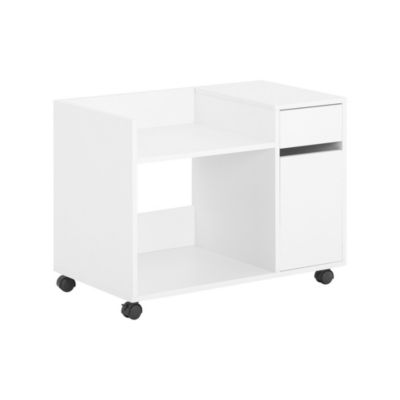 SoBuy Meuble Roulant pour Imprimante avec Tiroir et Porte Bureau Compact Blanc