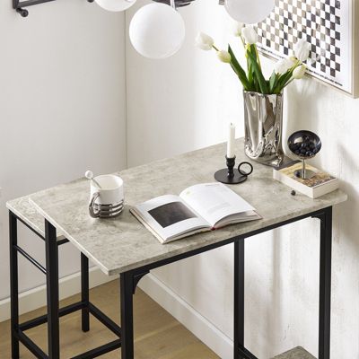 SoBuy OGT10-HG Set de 1 Table Haute + 2 Tabourets avec Repose-Pieds