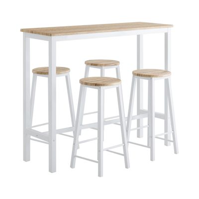SoBuy OGT22-WN Set de Table + 4 Tabourets Ensemble Table de Bar Bistrot + 4 Tabourets de Bar avec Repose-Pieds(Blanc)
