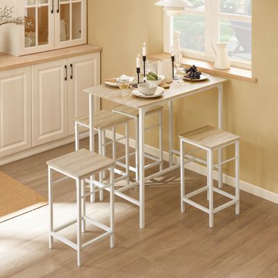 SoBuy Set Table Bar avec Repose-Pied, Mange-Debout, Blanc Naturel