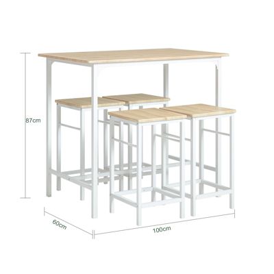 SoBuy Set Table Bar avec Repose-Pied, Mange-Debout, Blanc Naturel