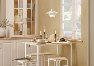 SoBuy Set Table Bar avec Repose-Pied, Mange-Debout, Blanc Naturel