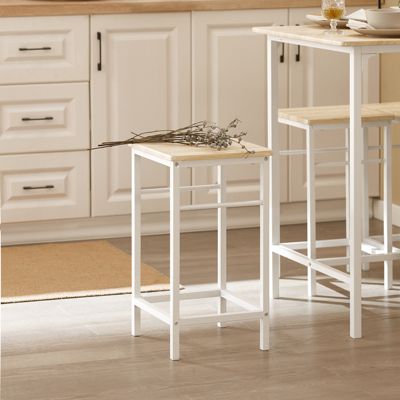 SoBuy Set Table Bar avec Repose-Pied, Mange-Debout, Blanc Naturel
