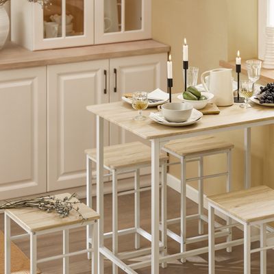 SoBuy Set Table Bar avec Repose-Pied, Mange-Debout, Blanc Naturel