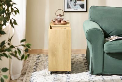 SoBuy Table d'Appoint Bout de Canapé avec Plateau Semi-Fermé et Portes Coulissantes