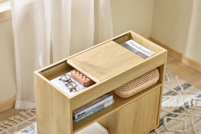 SoBuy Table d'Appoint Bout de Canapé avec Plateau Semi-Fermé et Portes Coulissantes