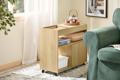 SoBuy Table d'Appoint Bout de Canapé avec Plateau Semi-Fermé et Portes Coulissantes
