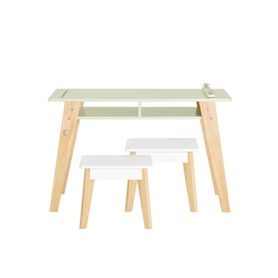 SoBuy Table d'Enfant avec 2 Tabourets, Set de Table à Dessin avec Porte-Rouleau et Compartiments