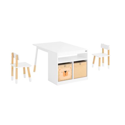 SoBuy Table Enfant avec 2 Chaises, Bureau d'Étude avec Dessin et Rangement, Blanc, KMB113-W
