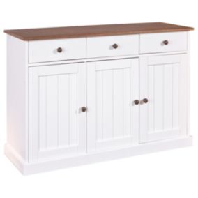 SOCOA - Buffet 3 Portes 3 Tiroirs Bois Massif Vernis Sepia et Blanc