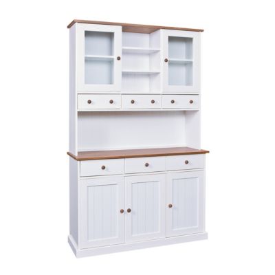 SOCOA - Buffet Vaisselier 5 Portes 6 Tiroirs Bois Massif Vernis Sepia et Blanc