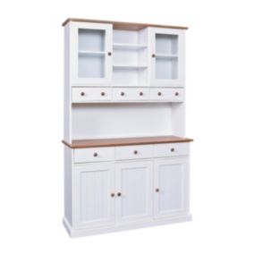 SOCOA - Buffet Vaisselier 5 Portes 6 Tiroirs Bois Massif Vernis Sepia et Blanc