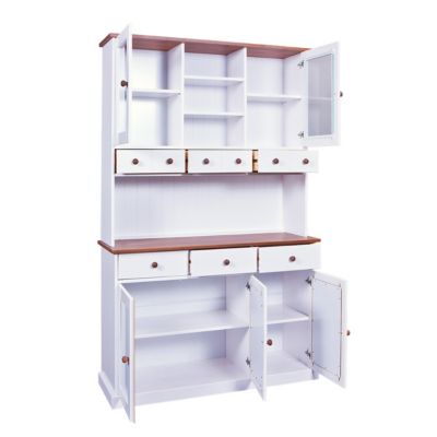 SOCOA - Buffet Vaisselier 5 Portes 6 Tiroirs Bois Massif Vernis Sepia et Blanc