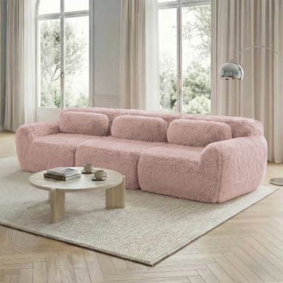 Sofa 3 places,modulaire,rose, tissu premium, coussins inclus