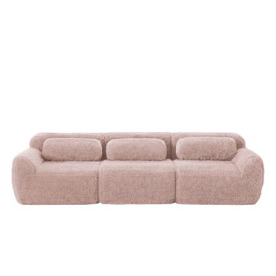 Sofa 3 places,modulaire,rose, tissu premium, coussins inclus