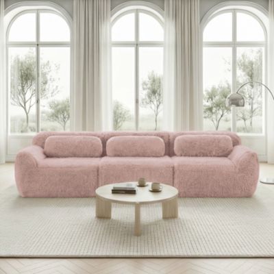 Sofa 3 places,modulaire,rose, tissu premium, coussins inclus