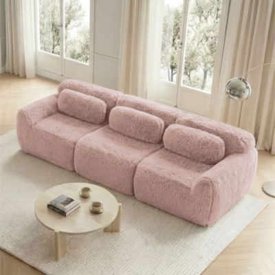 Sofa 3 places,modulaire,rose, tissu premium, coussins inclus
