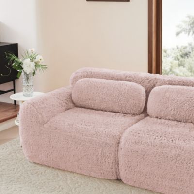 Sofa 3 places,modulaire,rose, tissu premium, coussins inclus