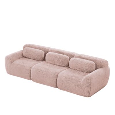 Sofa 3 places,modulaire,rose, tissu premium, coussins inclus