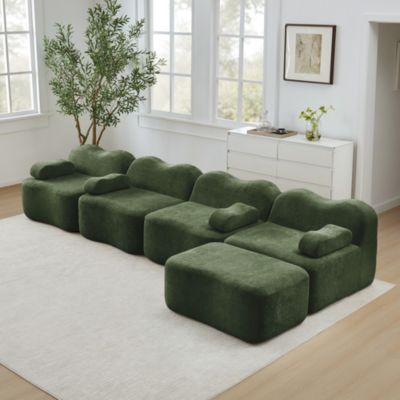 Sofa modulaire L,4 places,vert,1 ottoman,32D mousse haute densité,rembourrage mobile