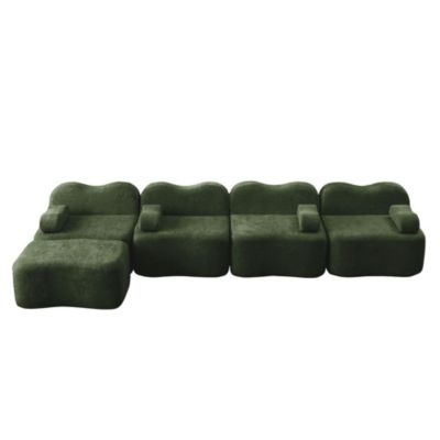 Sofa modulaire L,4 places,vert,1 ottoman,32D mousse haute densité,rembourrage mobile