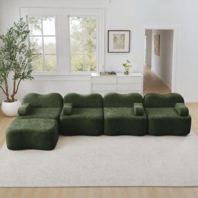Sofa modulaire L,4 places,vert,1 ottoman,32D mousse haute densité,rembourrage mobile