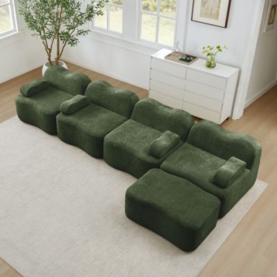 Sofa modulaire L,4 places,vert,1 ottoman,32D mousse haute densité,rembourrage mobile