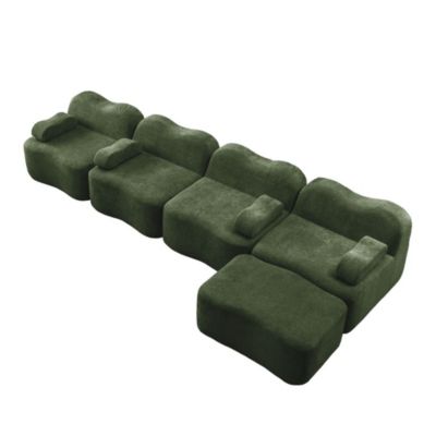Sofa modulaire L,4 places,vert,1 ottoman,32D mousse haute densité,rembourrage mobile