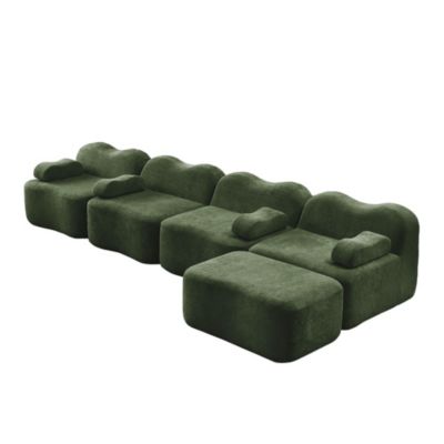 Sofa modulaire L,4 places,vert,1 ottoman,32D mousse haute densité,rembourrage mobile