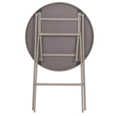 SOHAN - Table Pliante de Jardin Ronde Beige en Métal et Verre Trempé