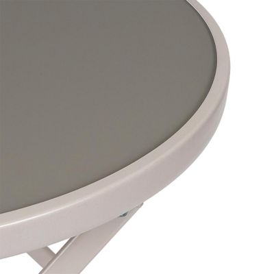 SOHAN - Table Pliante de Jardin Ronde Beige en Métal et Verre Trempé