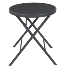 SOHAN - Table Pliante de Jardin Ronde Grise en Métal et Verre Trempé