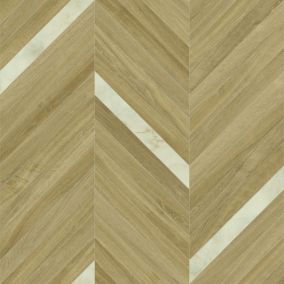 Sol en vinyle éco-conçu - Chevrons marbre et chêne - Blanc et naturel - Rouleau de 2m x 5m