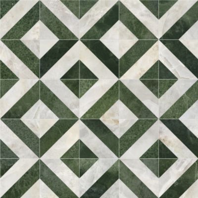 Sol en vinyle éco-conçu - Losanges de marbre - Blanc et vert - Rouleau de 2m x 23m