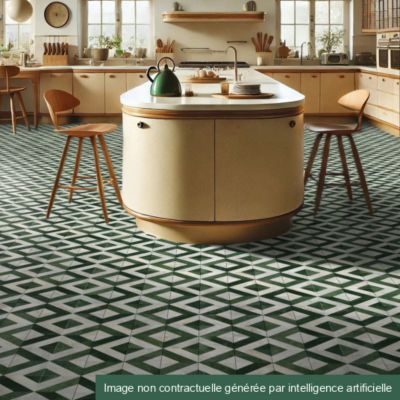 Sol en vinyle éco-conçu - Losanges de marbre - Blanc et vert - Rouleau de 2m x 23m