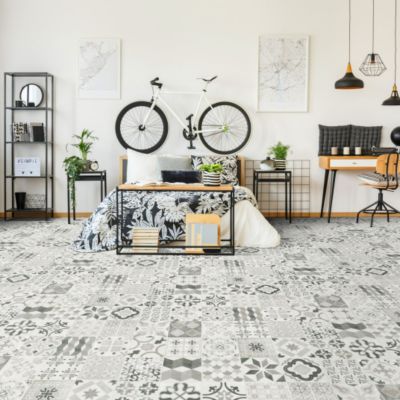 Sol Lino - Carreaux de ciment - Noir - 2m x 9m