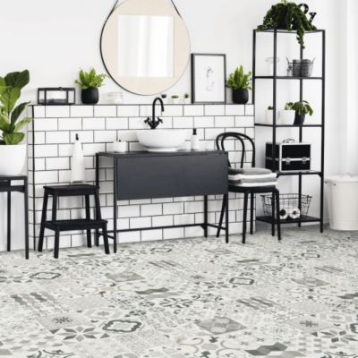 Sol Lino - Carreaux de ciment - Noir - 2m x 9m