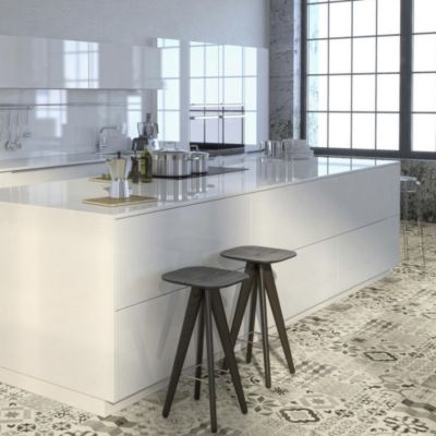 Sol Lino - Carreaux de ciment - Noir - 2m x 9m