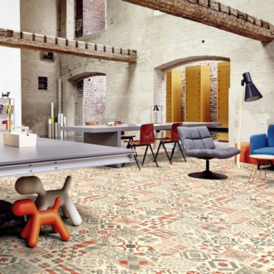 Sol Lino - Carreaux de ciment - Rouge brique - Rouleau de 3m x 23m