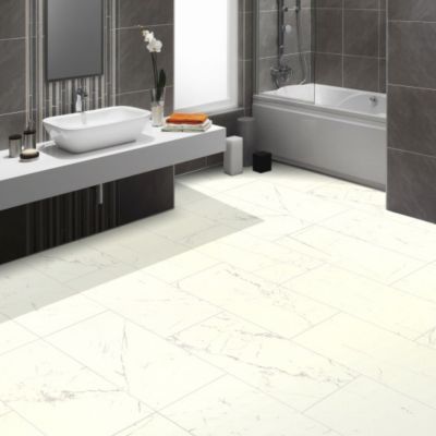 Sol Lino Tendance - Imitation carrelage en marbre blanc vanille - Rouleau de 3m x 13m