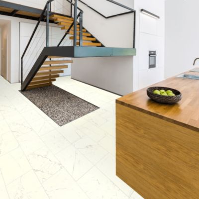 Sol Lino Tendance - Imitation carrelage en marbre vanille - Rouleau de 4m x 25m