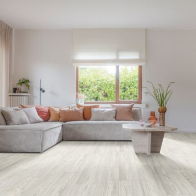 Sol Lino Tendance - Imitation parquet blanc à joints gris - Echantillon 15 x 20 cm