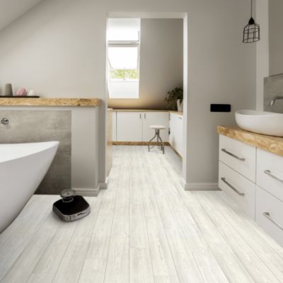 Sol Lino Tendance - Imitation parquet blanc à joints gris - Echantillon 15 x 20 cm
