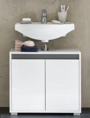 SOL - Meuble de salle de bain. Meuble sous vasque en mélaminé couleur blanc - gris L-H-P : 67 - 60 - 36 cm