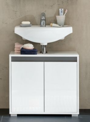 SOL - Meuble de salle de bain. Meuble sous vasque en mélaminé couleur blanc - gris L-H-P : 67 - 60 - 36 cm