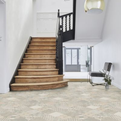 Sol PVC Best - Carreaux Art Déco - Crème et gris - Rouleau de 4m x 16m