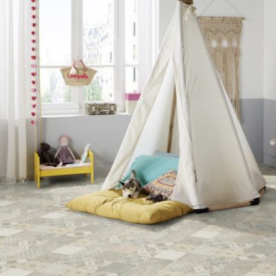 Sol PVC Best - Carreaux Art Déco - Crème et gris - Rouleau de 4m x 16m