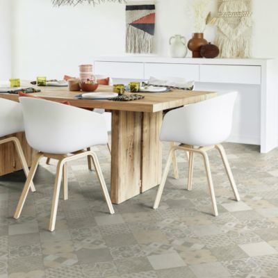 Sol PVC Best - Carreaux Art Déco - Crème et gris - Rouleau de 4m x 16m