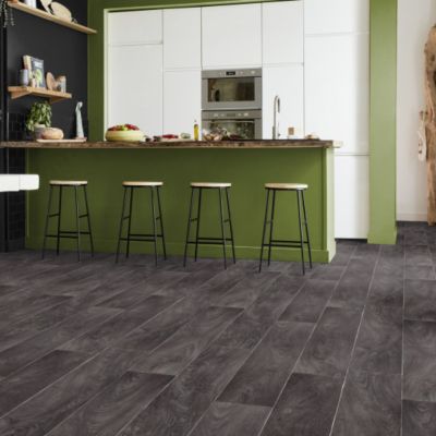 Sol PVC Best - Effet parquet vieilli - Bois gris anthracite - de 4 x 4m